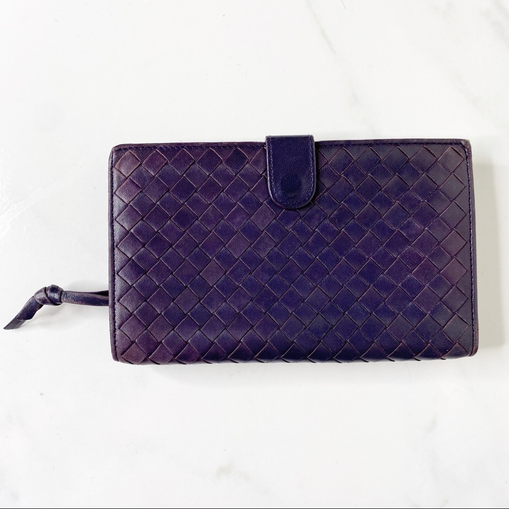Bottega Veneta Raisins Purple Woven Snap Wallet